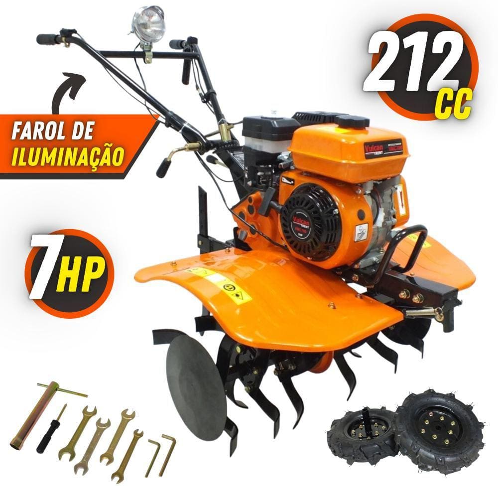 Motocultivador Tratorito Vulcan VMC700 Com 24 Lâminas Cultivadoras, Enxadas e Rodas Tracionadas Ideal Para Preparação e Manutenção da Cama Aviária