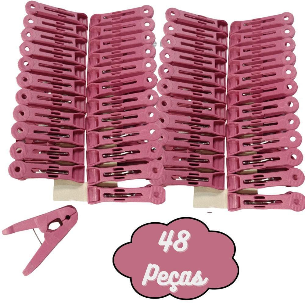 Prendedor de Roupa 48 Peças Plástico Resistente Pregador Varal Rosa