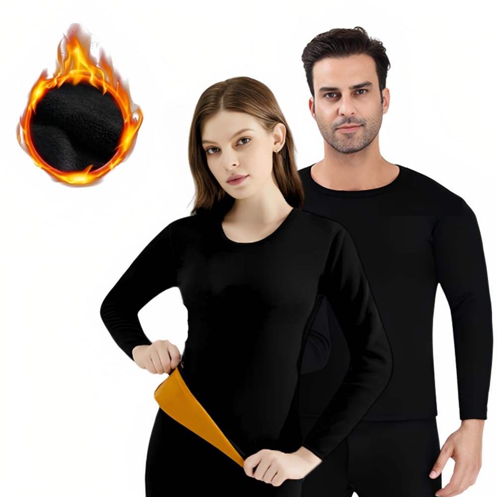 Conjunto Térmico Segunda Pele Flanelado Inverno Calça com pé + Blusa Preto Pelinhos