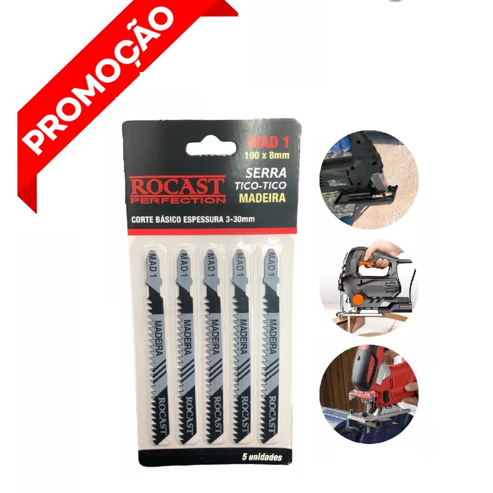 Jogo Serra Tico Tico 5 Lâminas Para Madeira 100x8mm MAD 3
