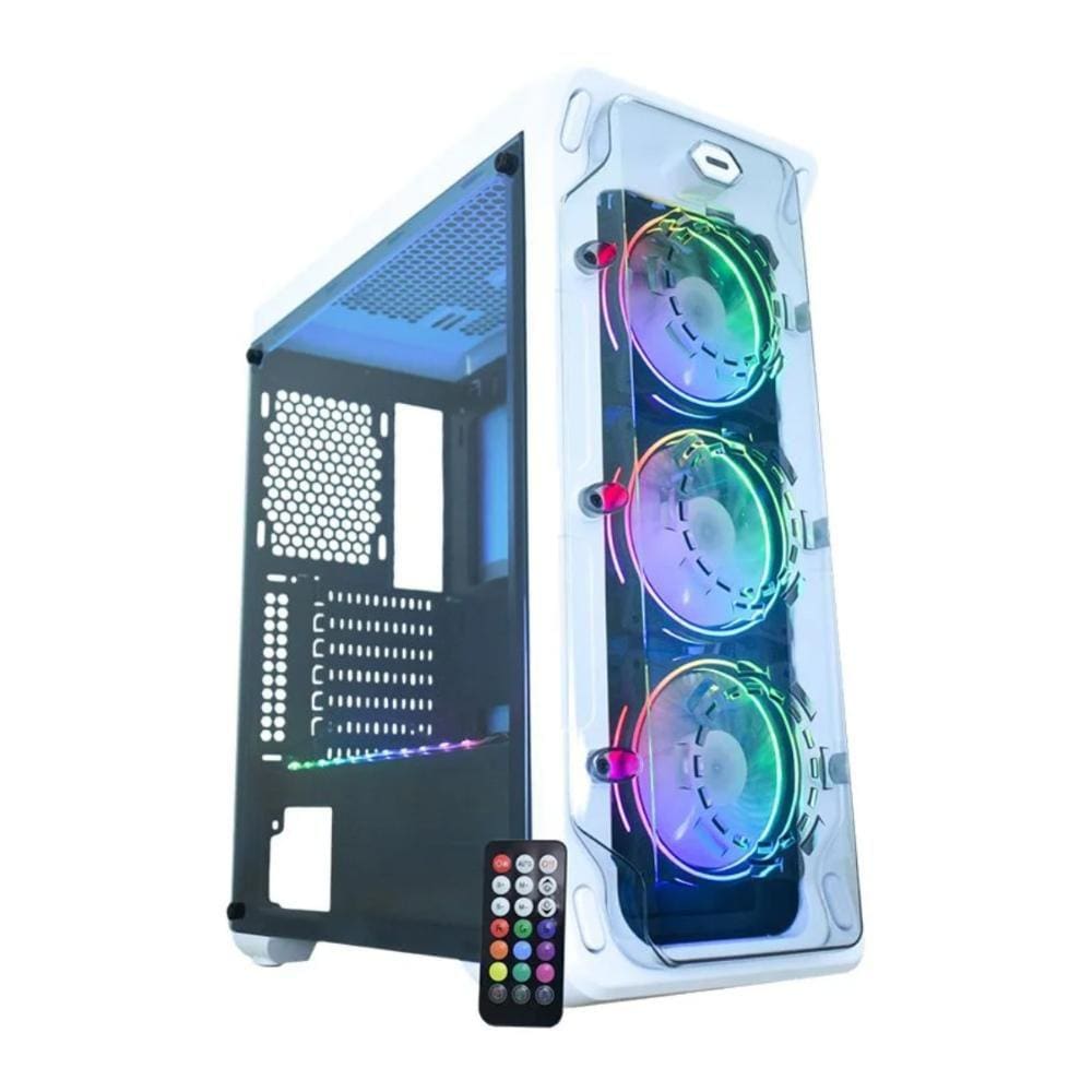 Gabinete Gamer K-Mex Trooper W1B1 - Lateral em Acrílico - com 3 Coolers e Fita LED RGB - Branco