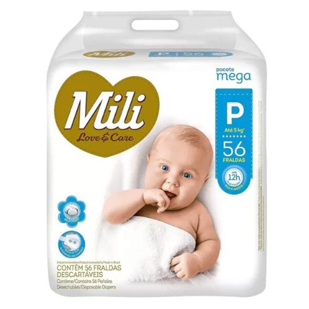 Fralda Infantil Mili Love & Care Premium P C/56
