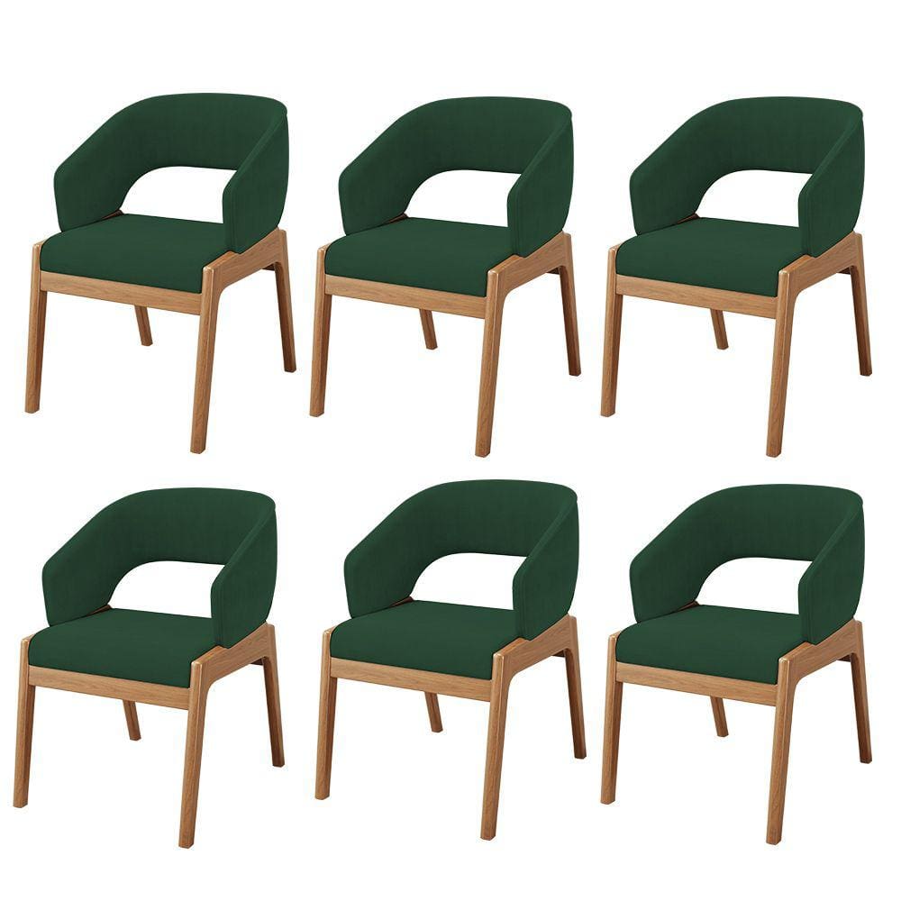 Kit 06 Cadeiras de Jantar e Estar Living Estofada Lince L02 Suede Verde Musgo - Lyam Decor