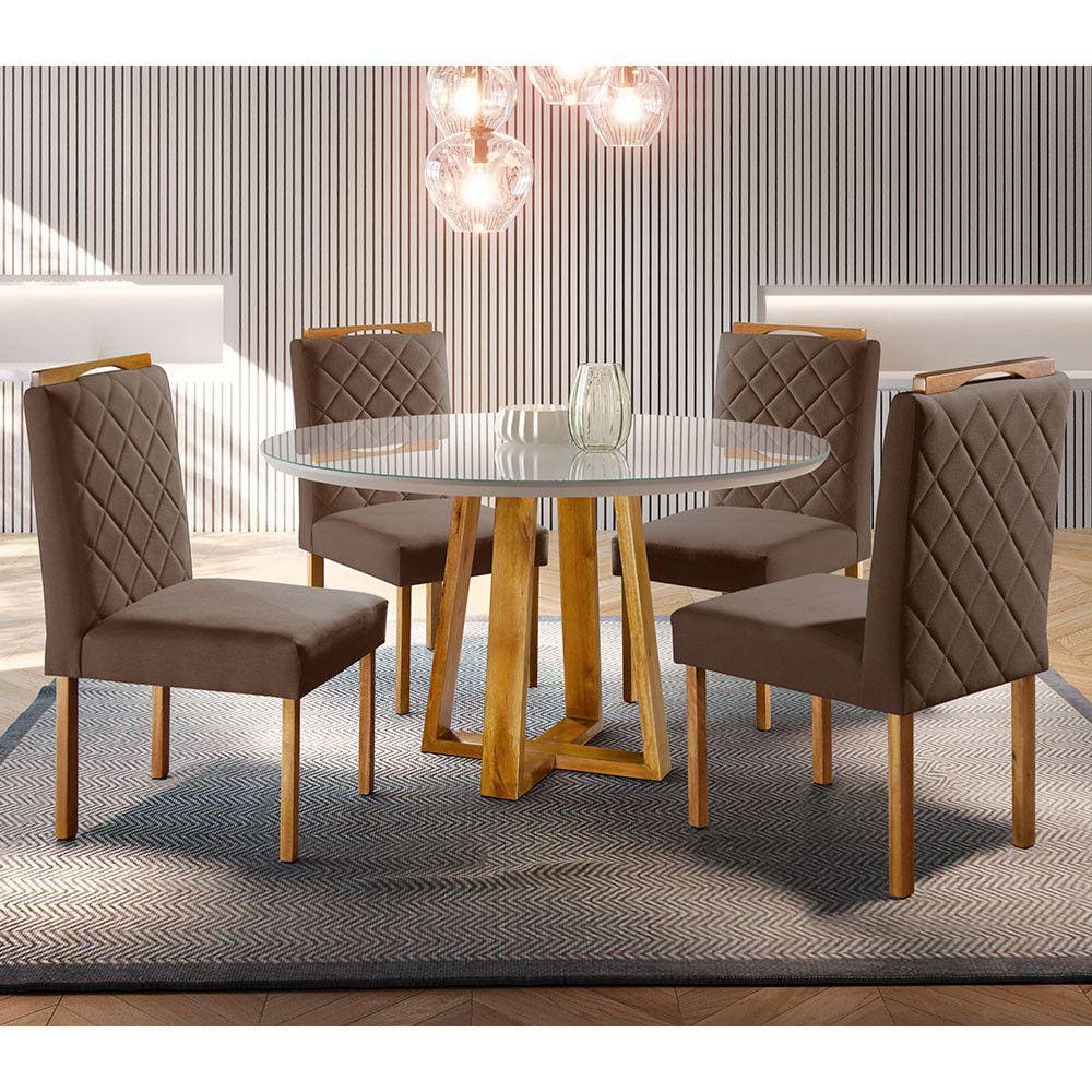 Conjunto Sala de Jantar 4 Lugares Mesa Redonda 1,0m e 4 Cadeiras Moveis Mix
