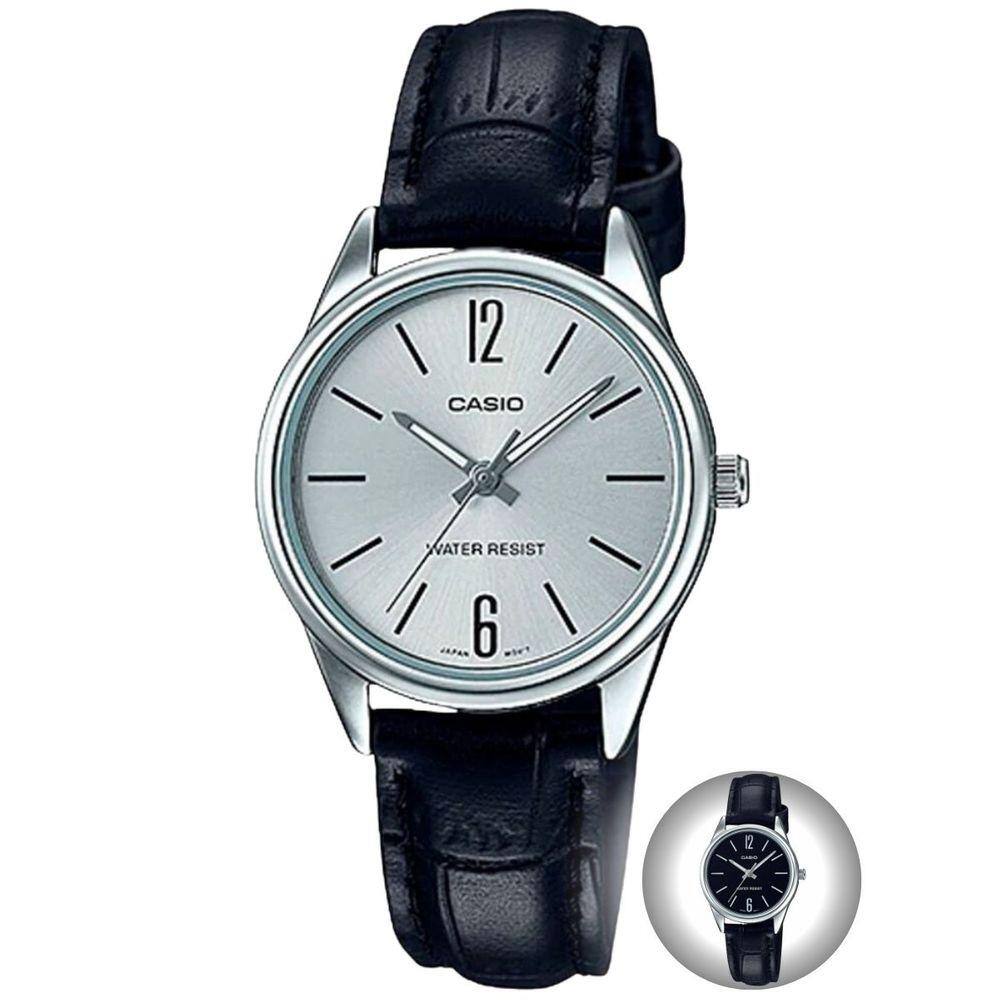 Relógio de Pulso Casio Collection Clássico Feminino Analógico Casual Pulseira de Couro Prata LTP-V005L