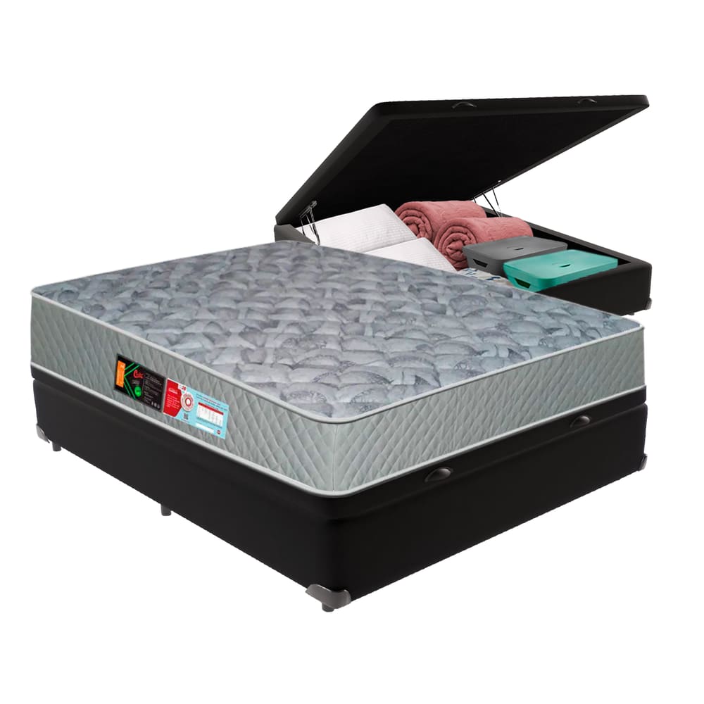 Colchão Sleep Max D33 e Cama Box com Baú Preto