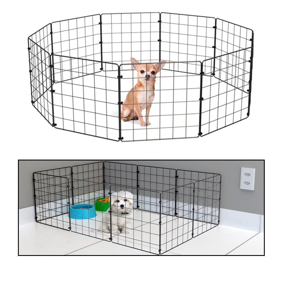 Cercado Móvel para Cachorro de Pequeno Porte Porquinho da Índia 10 Telas 30cm Altura Preto