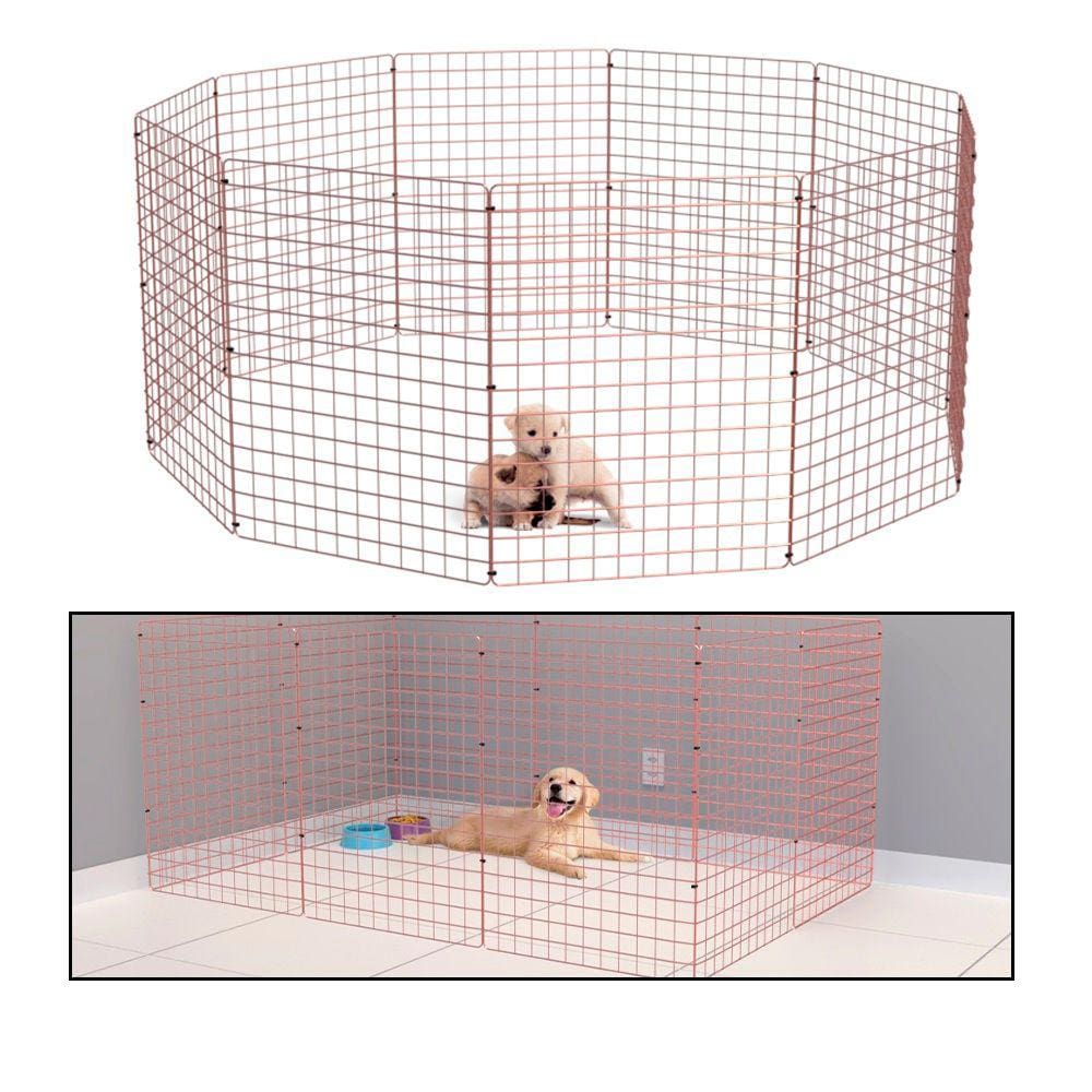 Cercado Móvel para Cachorro Coelho 10 Telas 80cm Altura Cercadinho Pet para Adestrar Filhotes Rose