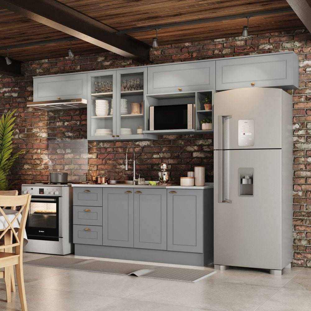 Cozinha Compacta 7 Peças Emily Espresso Móveis Cinza/Calcare