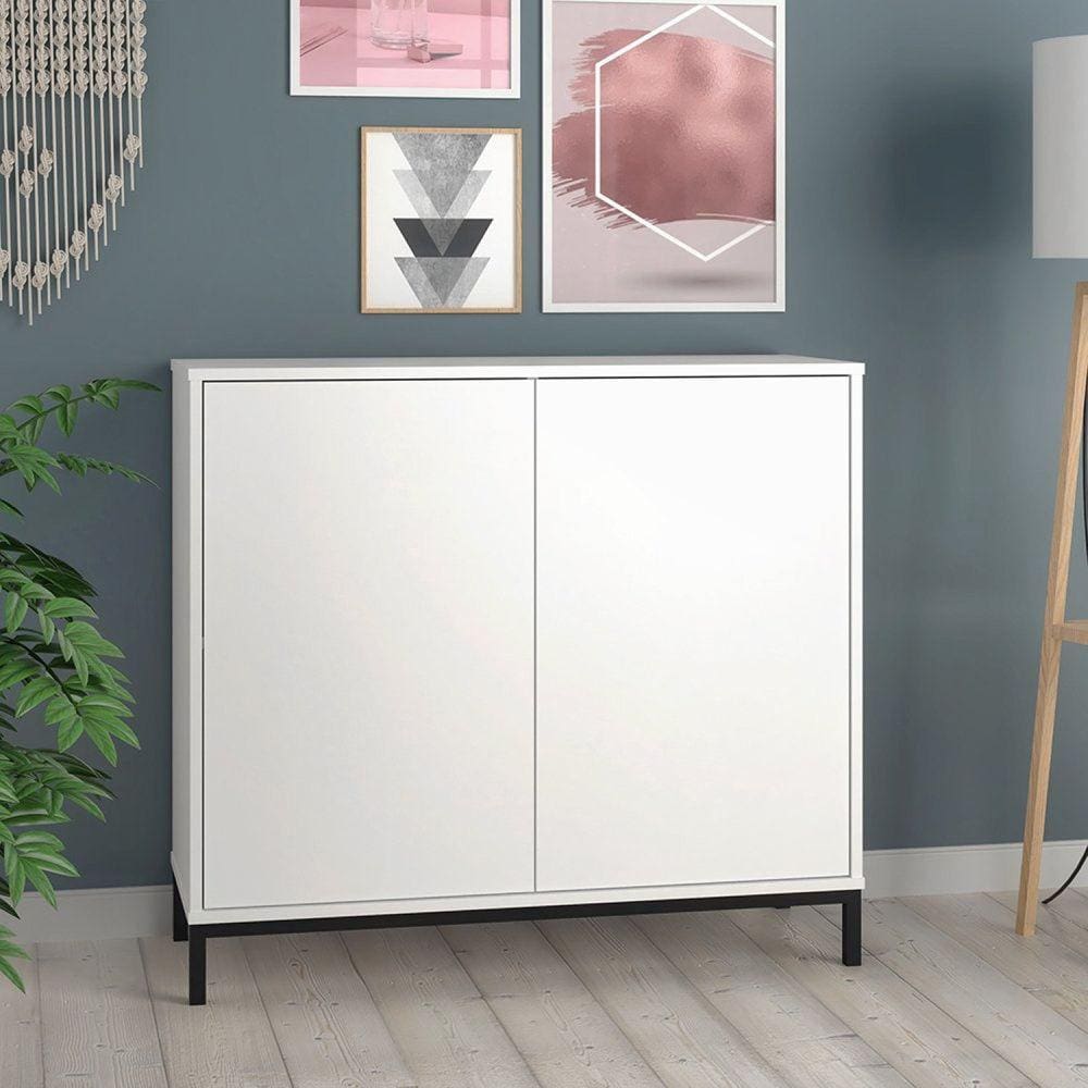 Buffet 2 Portas Pé Metálico MDP BRV Móveis Branco/Preto