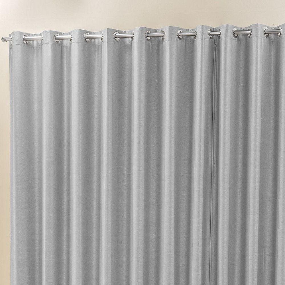 Cortina Madri 4,00M X 2,50M Cinza Liso Tecido Semi Blackout Para Sala Quarto