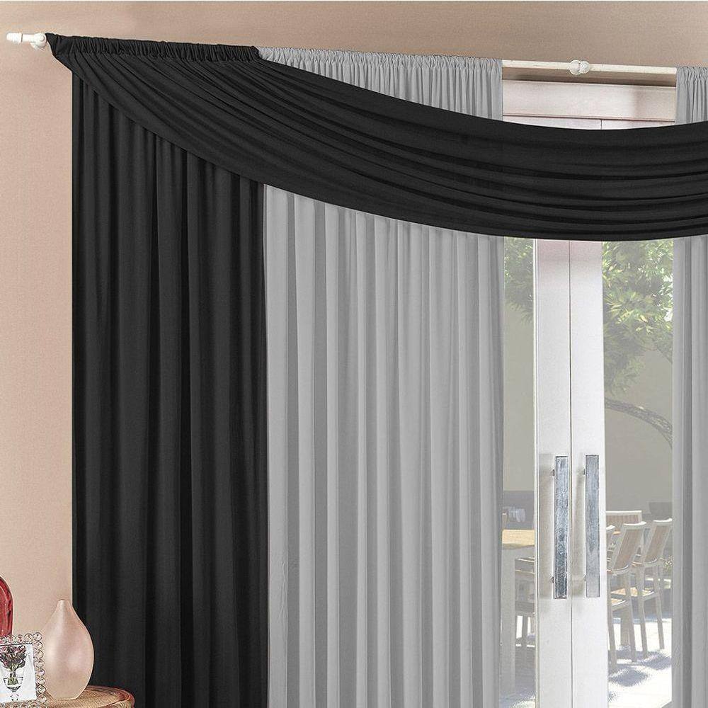 Cortina Alana 2,00M X 1,70M Preto Com Cinza Tecido Malha Para Sala Ou Quarto