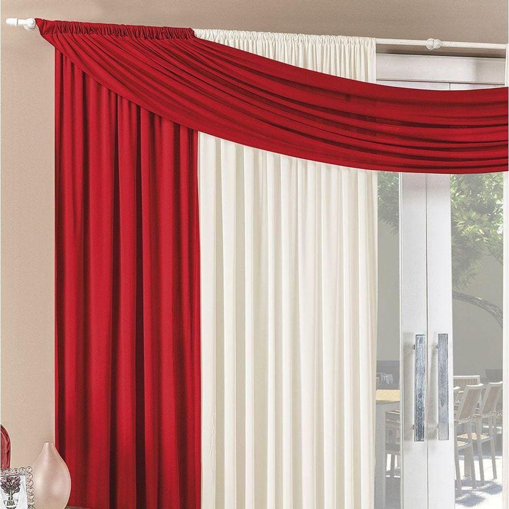 Cortina Alana 2,00M X 1,70M Vermelha Tecido Malha Para Sala Ou Quarto