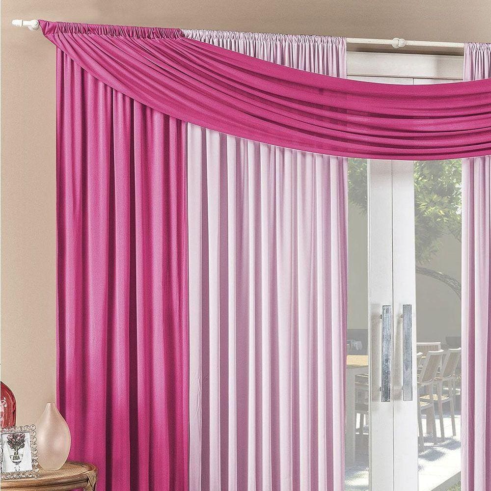Cortina Alana 2,00M X 1,70M Rosa Com Pink Tecido Malha Para Sala Ou Quarto
