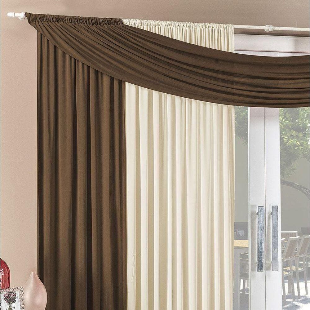 Cortina Alana 3,00M X 2,50M Tabaco Com Palha Tecido Malha Para Sala Ou Quarto