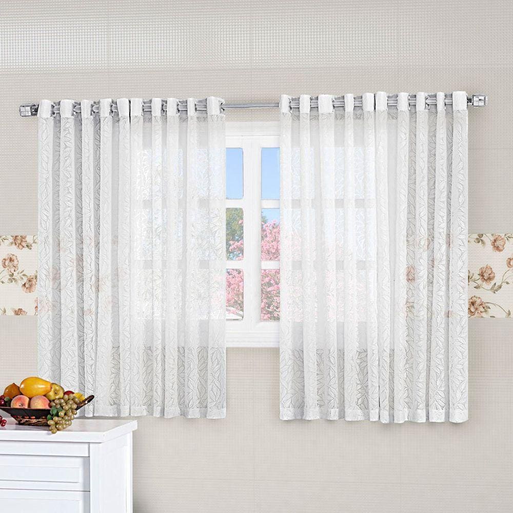 Cortina De Renda Floral 3,00M X 2,70M Charme Para Varão Simples Com Ilhóses - Branca