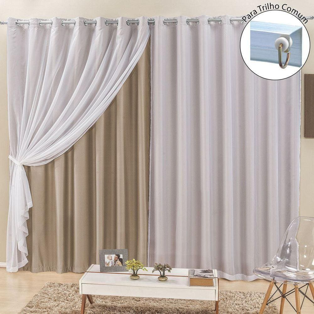 Cortina Para Trilho Comum Elegance 2,00M X 1,70M Bege Tecido Semi Blackout Voal