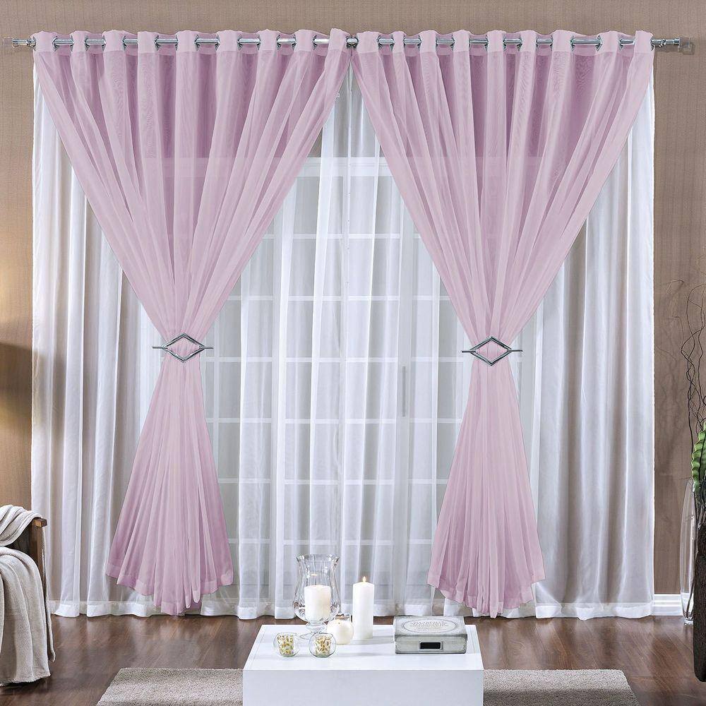 Cortina Paula 4,00M X 2,80M Rosa Tecido Voal Leve Clean Para Sala Ou Quarto
