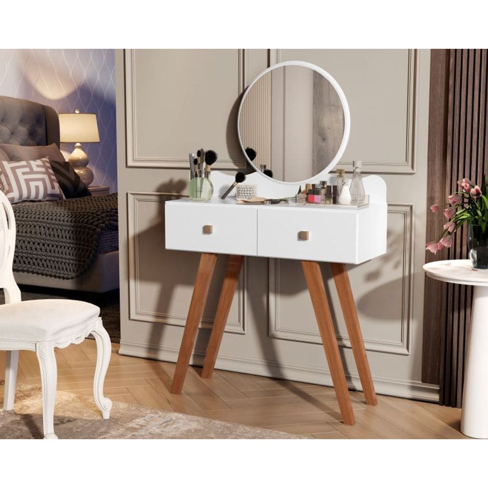 Penteadeira Condessa Com Espelho Pés Retro Branco - Maria Moveis-Lm