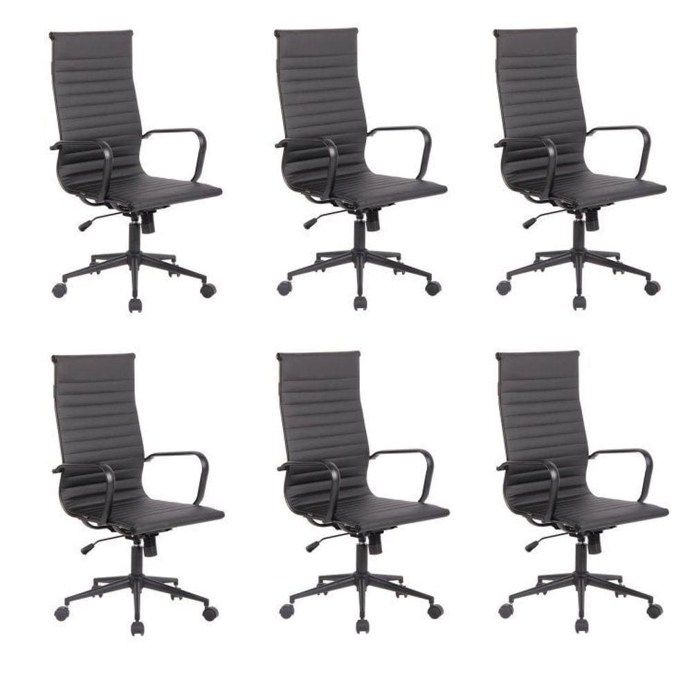 Conjunto 6 Cadeiras de Escritório Presidente Sevilha Alta com Base Office aço preto Rivatti Preto