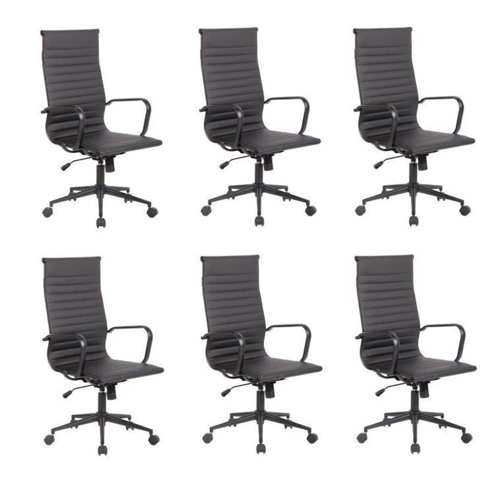 Conjunto 8 Cadeiras de Escritório Presidente Sevilha Alta com Base Office aço preto Rivatti Preto