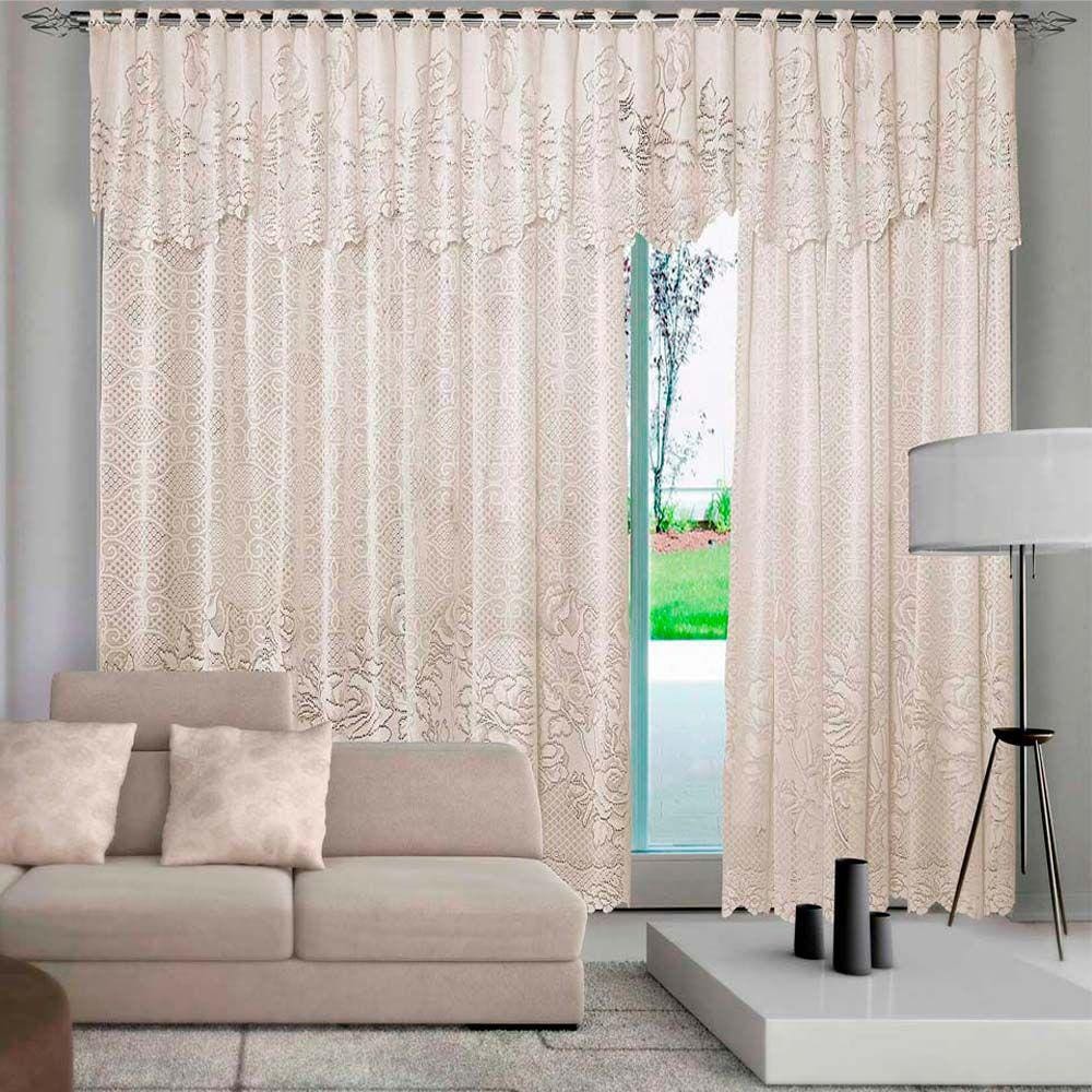 Cortina de Renda com Bandô Clássica Roseiral Interlar 350x220x60cm Marfim