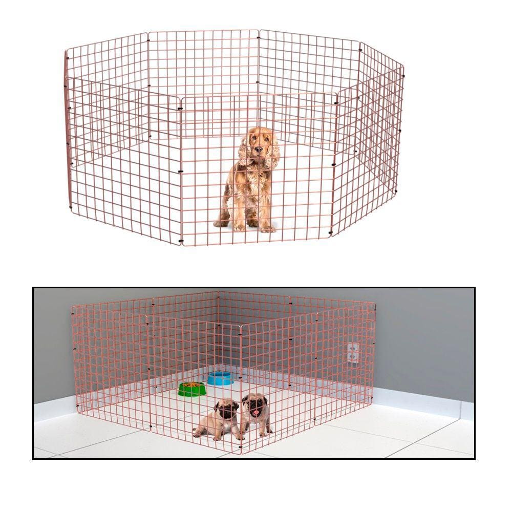 Cercado Móvel Cachorro Pequeno Porte Gato Cercadinho Articulado Pet 8 Telas 60cm Altura Rose