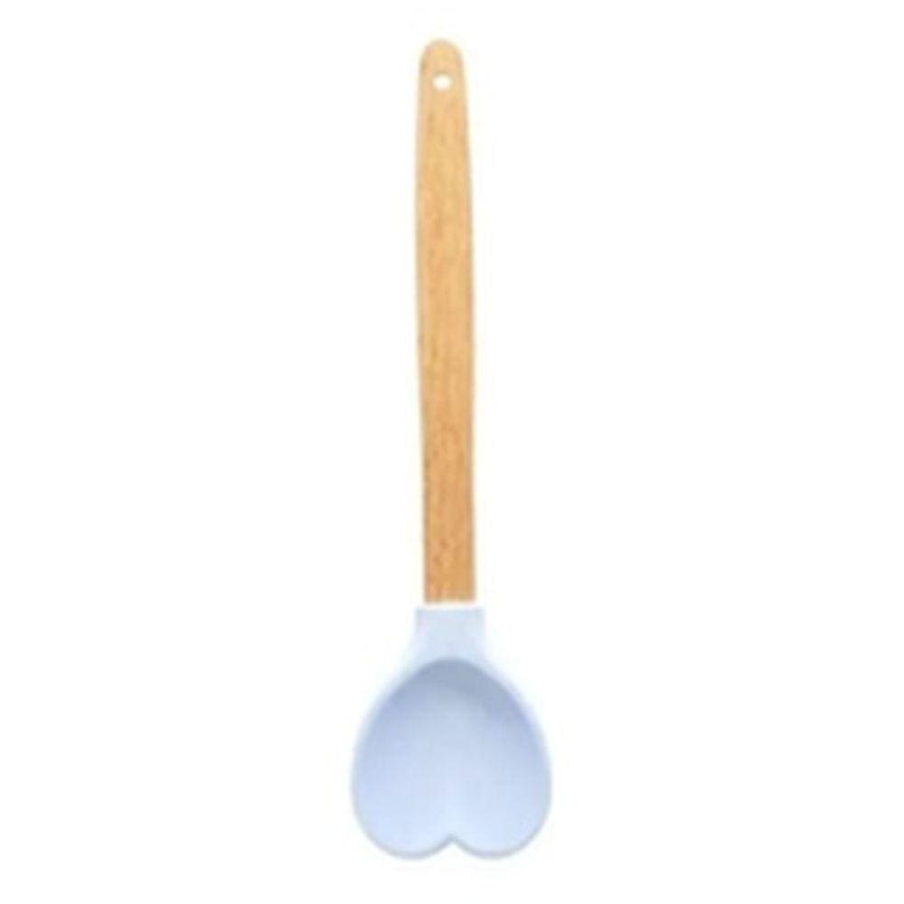 Colher De Coração Em Silicone C/ Cabo Bambu Resistente 31cm