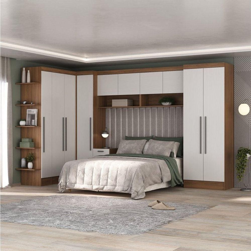 Guardo Roupa Modulado 10 Portas 6 Gavetas 7 Peças Hecol Móveis Nogal/Branco