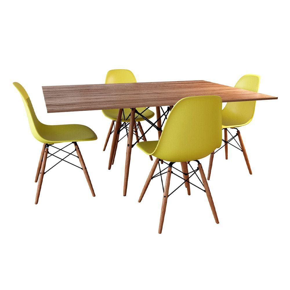 Conjunto de Mesa de Jantar Eames Eiffel Retangular 120x75 Tampo de Madeira Amêndoa com 4 Cadeiras Am