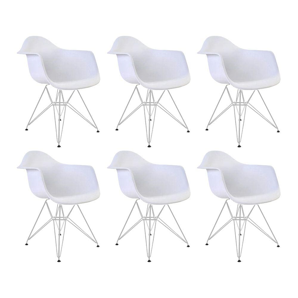 Kit 6 Poltronas Eames Eiffel Branca com Braço Daw Ferro Branco
