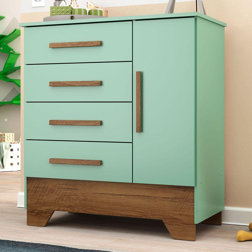 Cômoda Infantil Kids 1 Porta 4 Gavetas Verde - Panorama Móveis