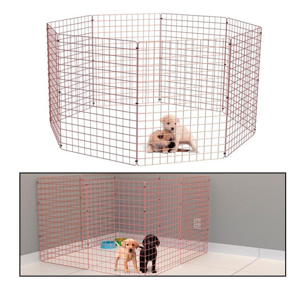 Cercado Móvel para Cachorro Coelho 8 Telas 80cm Altura Cercadinho Pet para Adestrar Filhotes Rose Gold