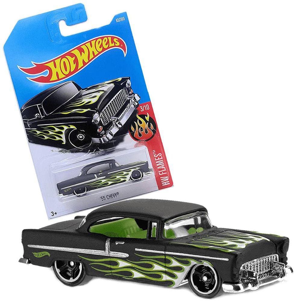 Carrinho Hotwheels 55 Chevy Preto HW Flames Mattel