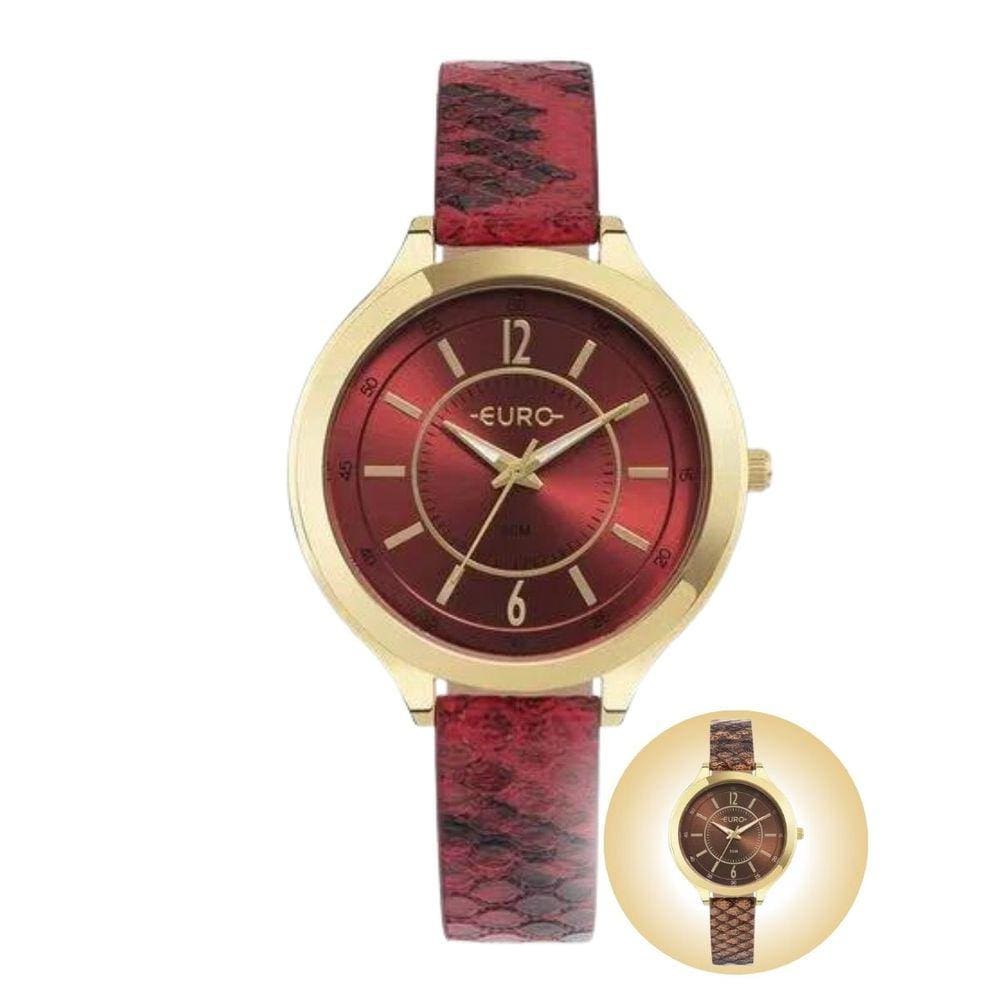 Relógio de Pulso Euro Feminino Animal Print  Resistente Água Analógico Casual Dourado EU2035YT