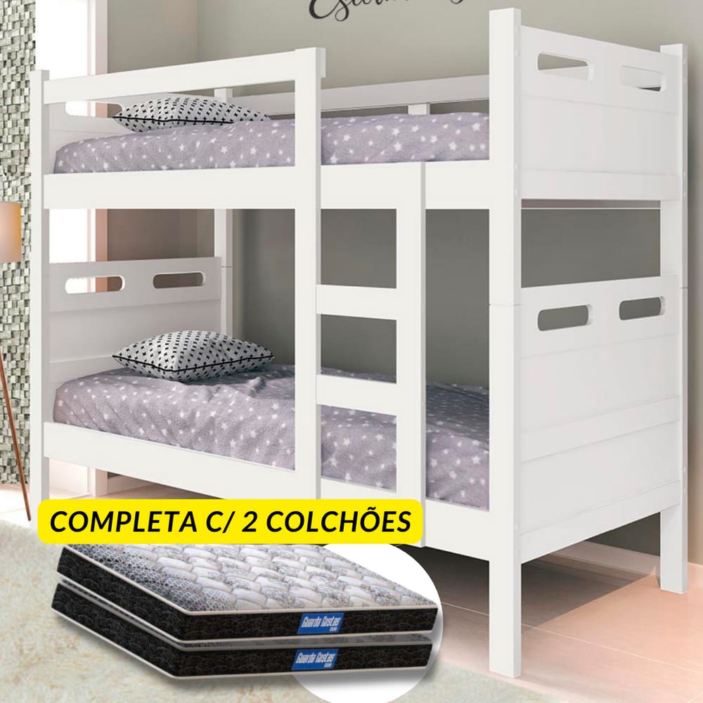 Beliche Barreto Duas Camas Solteiro Branco c/ 2 Colchões Probel