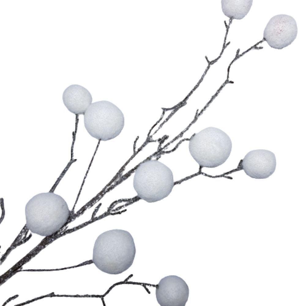 Galho Decorativo Pom Pom Branco 100cm 100cm