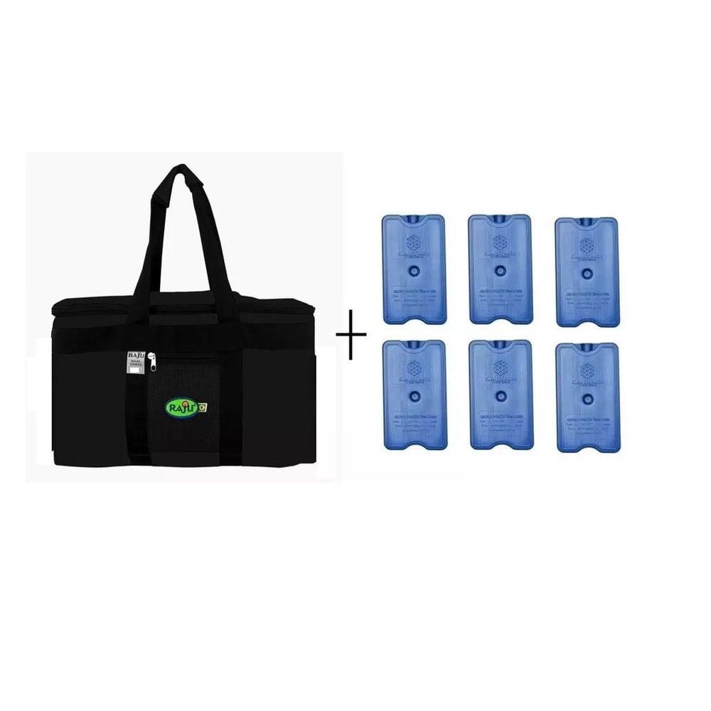 Bolsa Térmica Camping Pesca Praia 20 LITROS PRETA + 6 Gelos Rígidos 500 ml- NÃO VAZA ÁGUA
