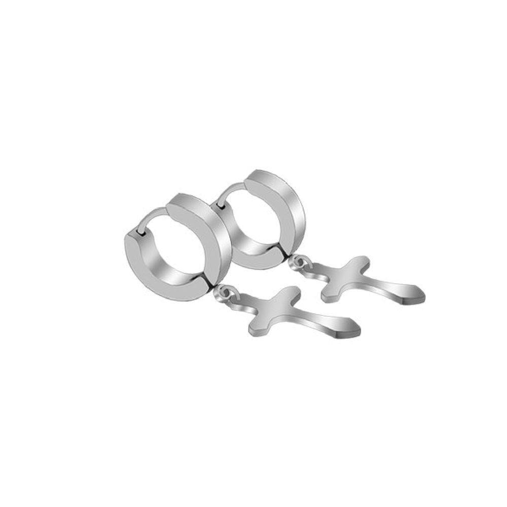 Brinco Argola Com Cruz Masculino Feminino Unissex Aço 1 par
