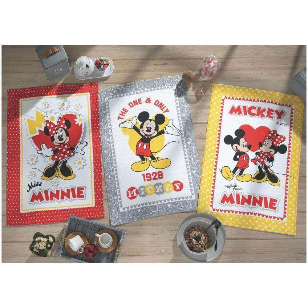 Kit Pano de Prato Atoalhado Mickey & Minnie com 3 unidades - Dohler
