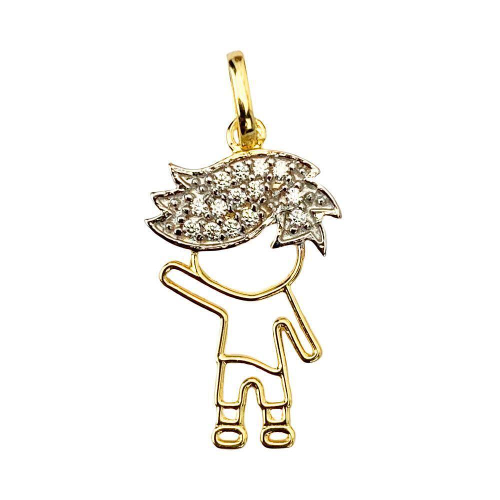 Pingente Menino 2Cm Vazado Com Zircônias Em Ouro 10K