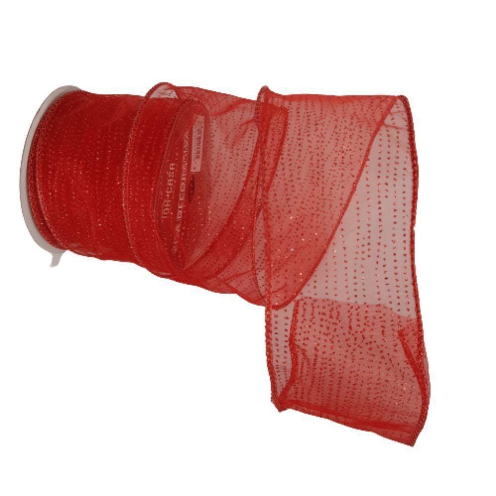 Fita Natal Aramada Tule Vermelha Com Glitter Comp 9.14m