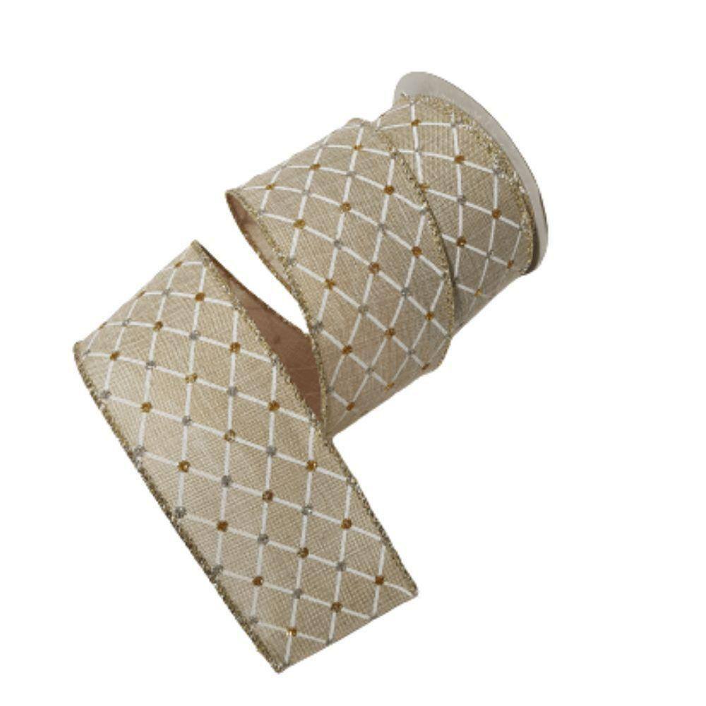 Fita Natal Aramada Bege/branco Com Strass 9,14m