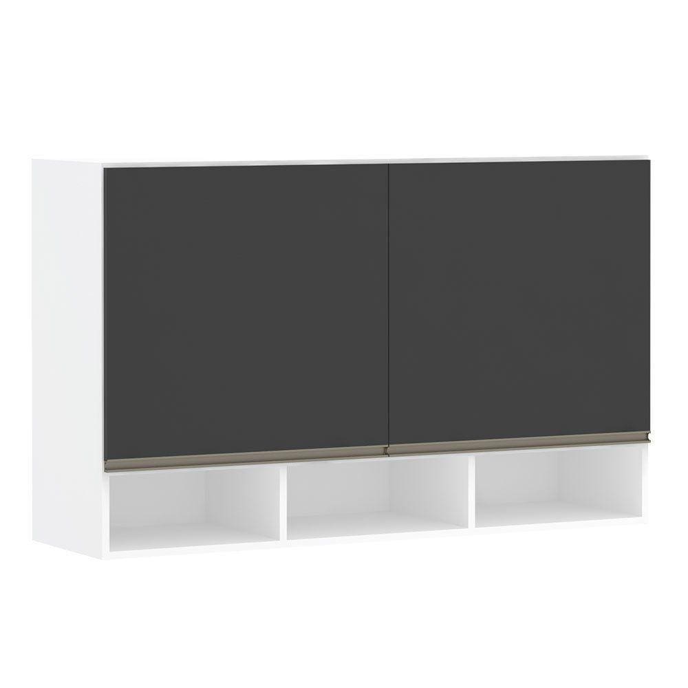 Armário 120cm 2 Portas C/Nicho Branco Polar C/Preto