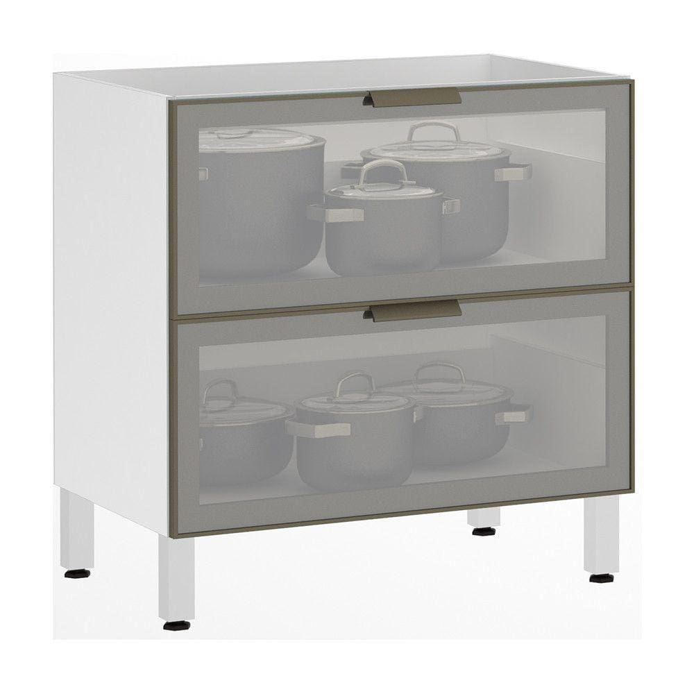 Balcão Sem Tampo 80cm Basculante Com Vidro Reflecta Prata Branco Com Reflecta Prata