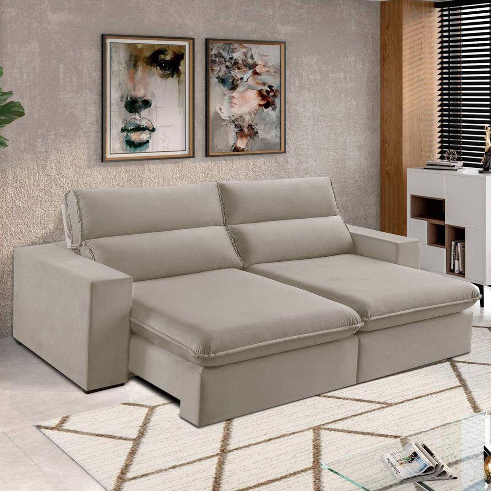 Sofá 2 Lugares 190cm Retrátil e Reclinável Free Veludo Bege