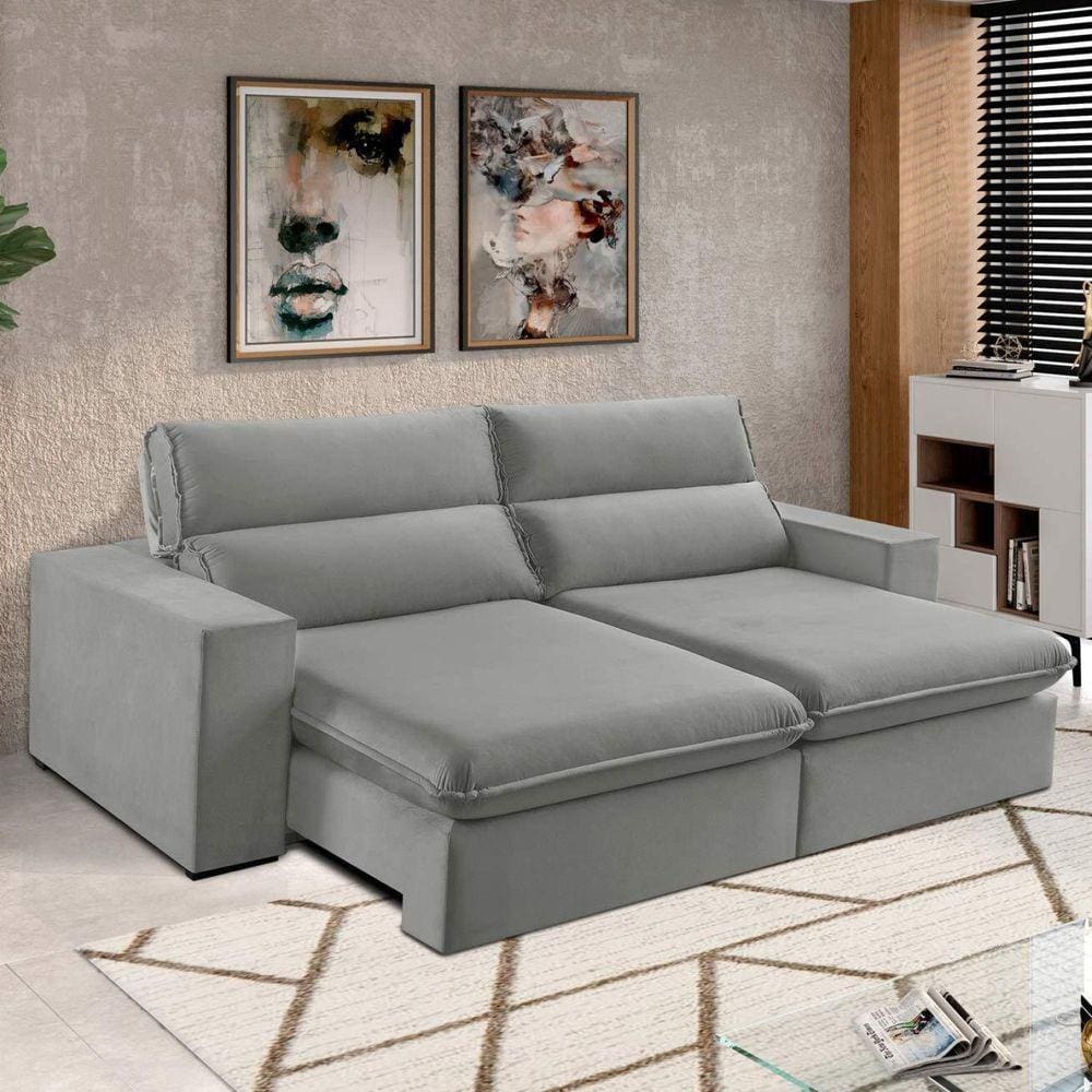 Sofá 2 Lugares 190cm Retrátil e Reclinável Free Veludo Cinza prateado