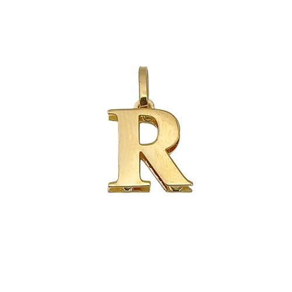 Pingente Letra R Galeria Em Ouro 18K