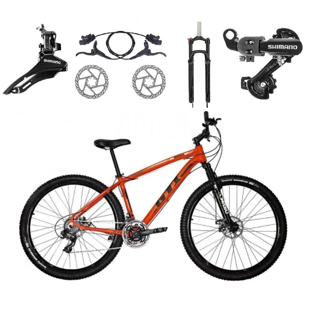 Bicicleta Aro 29 GTI Roma Shimano 24v K7 Freio a Disco Hidráulico Garfo Com Trava - Laranja