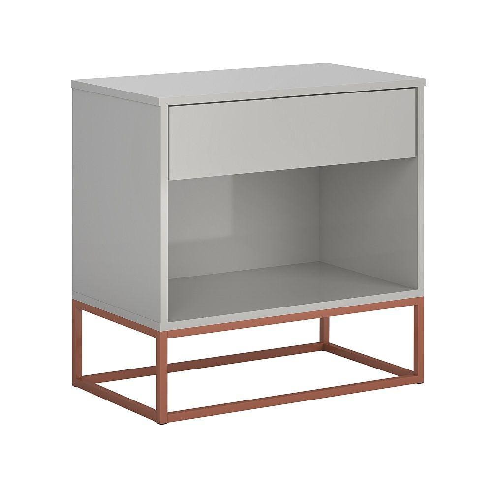 Mesa de Cabeceira Malta Industrial OffWhite Base de Ferro Cobre